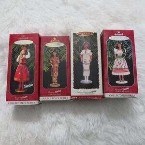 Hallmark Barbie Set of 4 Ornaments Russian Chinese Native American Mexican